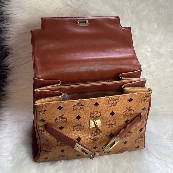 MCM Brown Visetos Leather Handbag MCM Kelly style - Picture 9 of 12